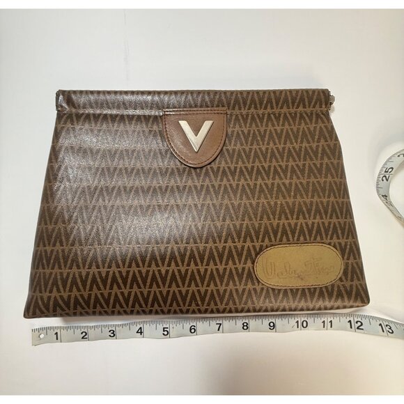 Authentic Valentino Brown Monogram Clutch Bag With V Logo‎ & Zip Closure - Picture 3 of 10